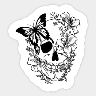 Skull with butterflies and lilies Sticker